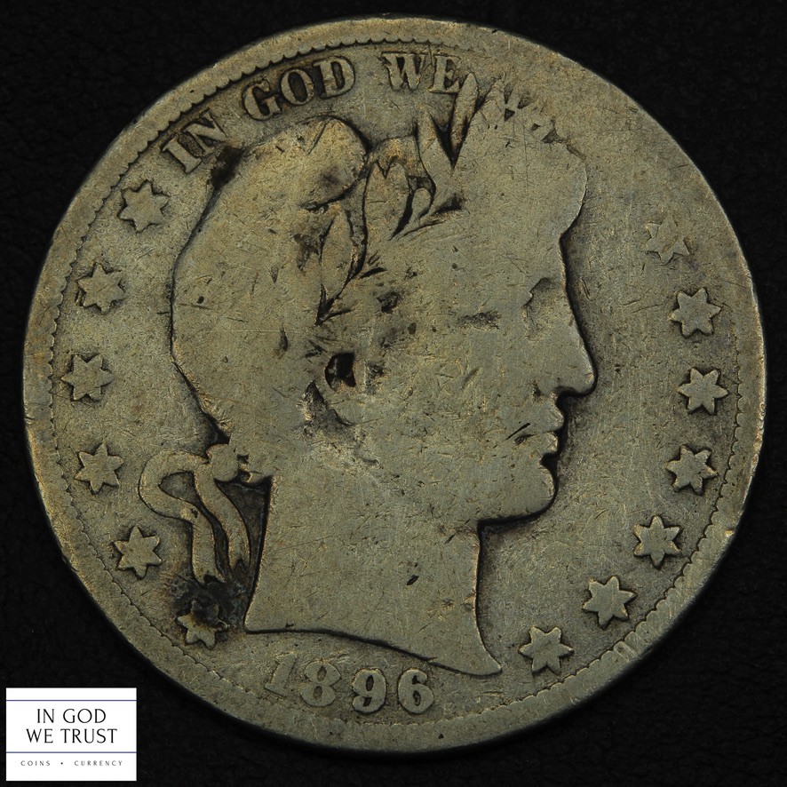 1896 S Barber Silver Half Dollar 50C - Cleaned