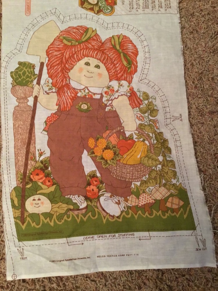 Vintage 1983 Cabbage Patch Kids Doll Pillow Fabric Panel Cut
