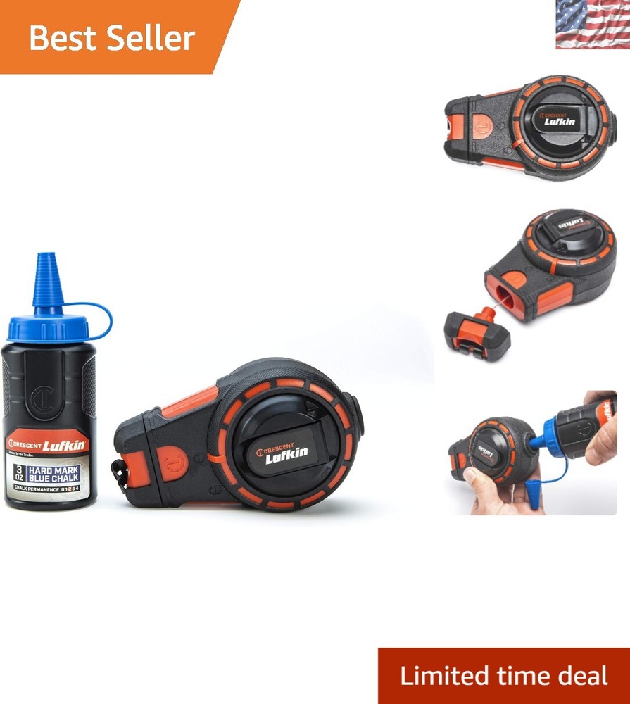 Durable Crescent Chalk Reel 100' with HardMark Blue Chalk - Quick Refill System