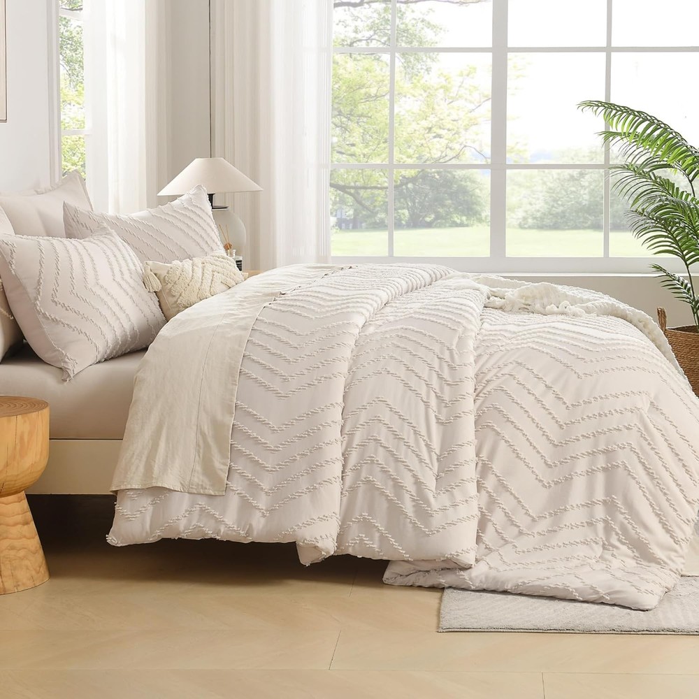 Queen Comforter Set Beige Comforters Queen Size Boho Cream Soft Warm Tufted