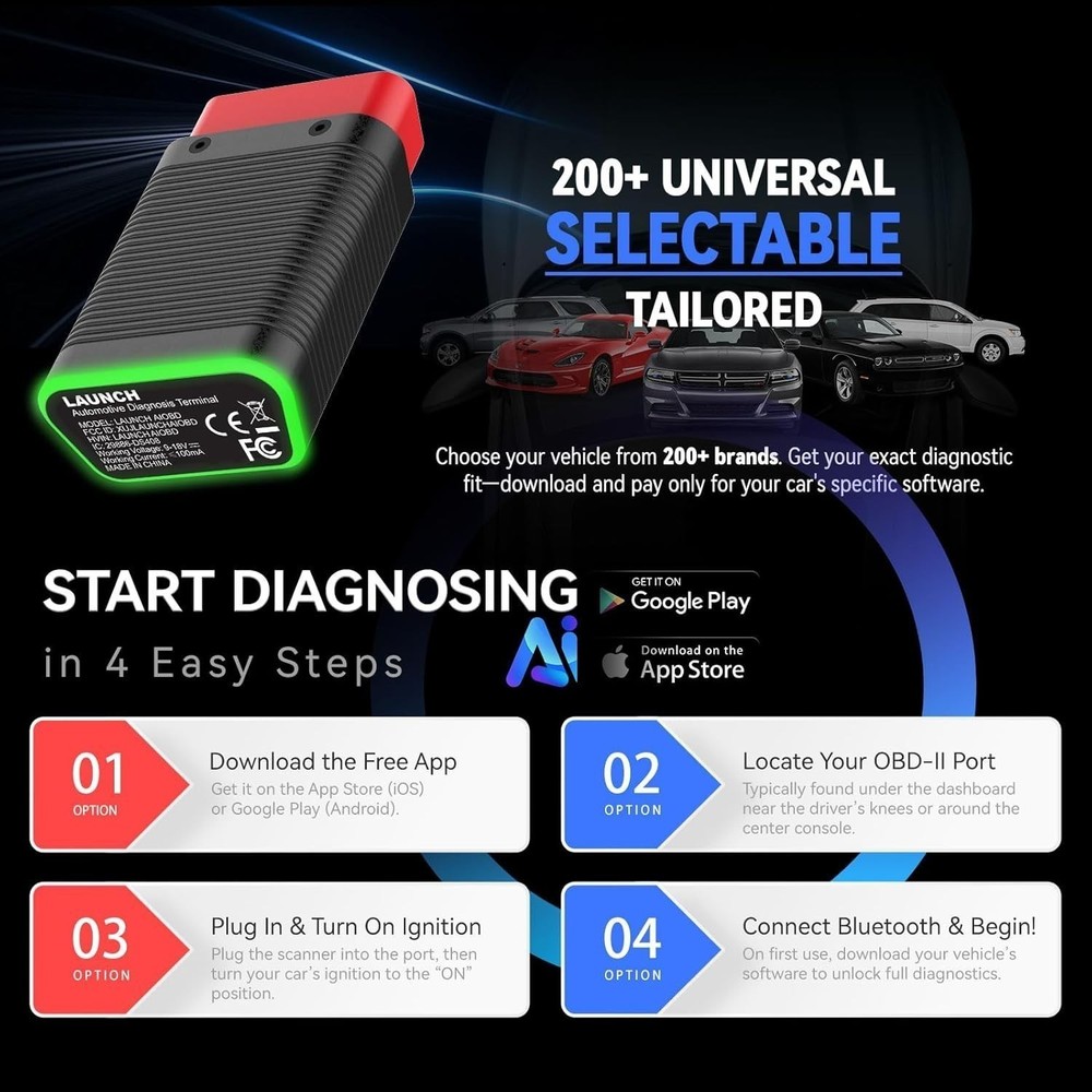 LAUNCH AIOBD Mini Bluetooth All System Diagnostic Tool OBD2 Scanner +36CM Cable*