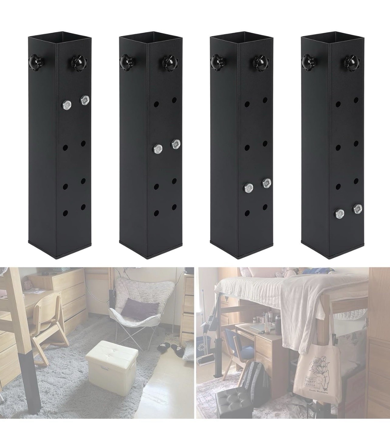 4 Pack 3.15” Diameter Dorm Bed Risers Heavy Duty 11.8LB Metal New