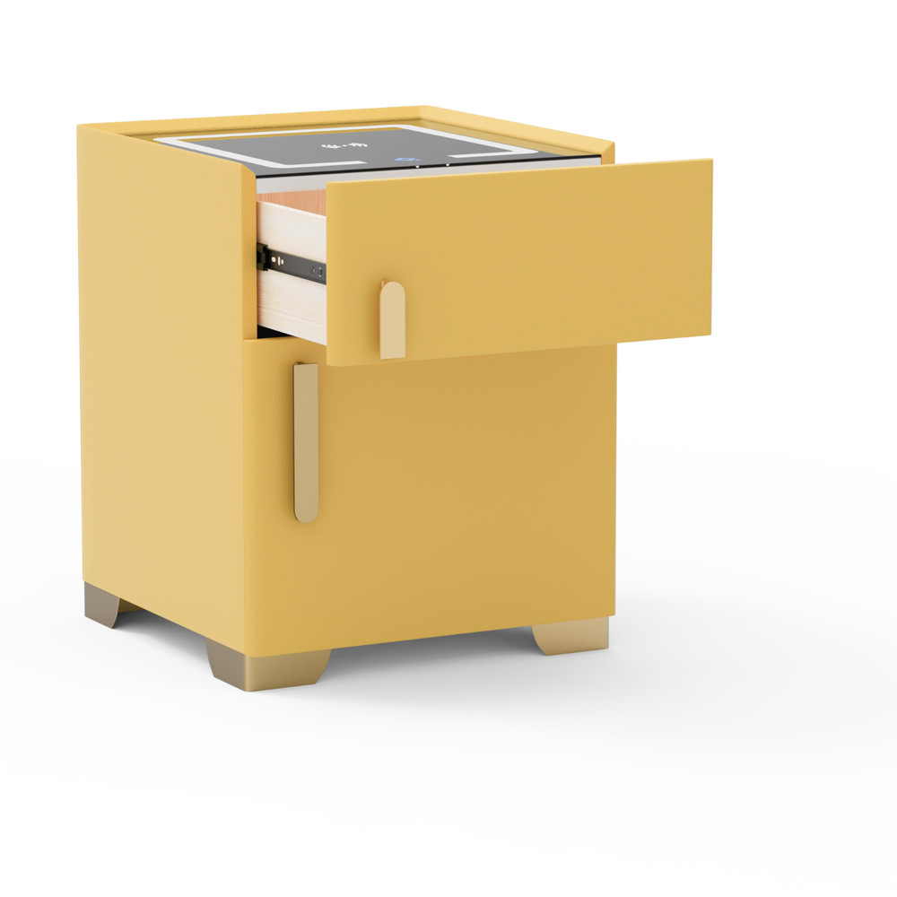 Yellow Smart Nightstand w/Security Safe Lock Box,3-Color Light,Wireless Charging
