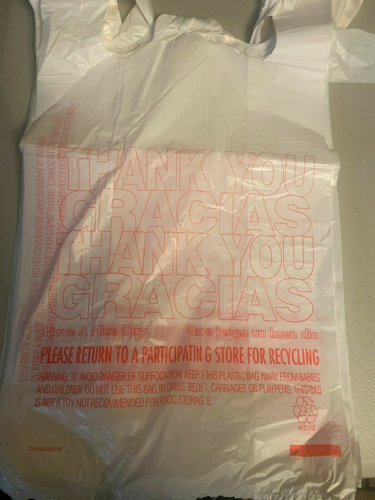 Bags 1/6 Large 21 x 6.5 x 11.5 THANK YOU T-Shirt Plastic Grocery Shopping Bags