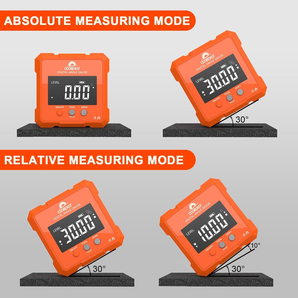 Digital Angle Finder, Level Gauge with Backlight & Orange