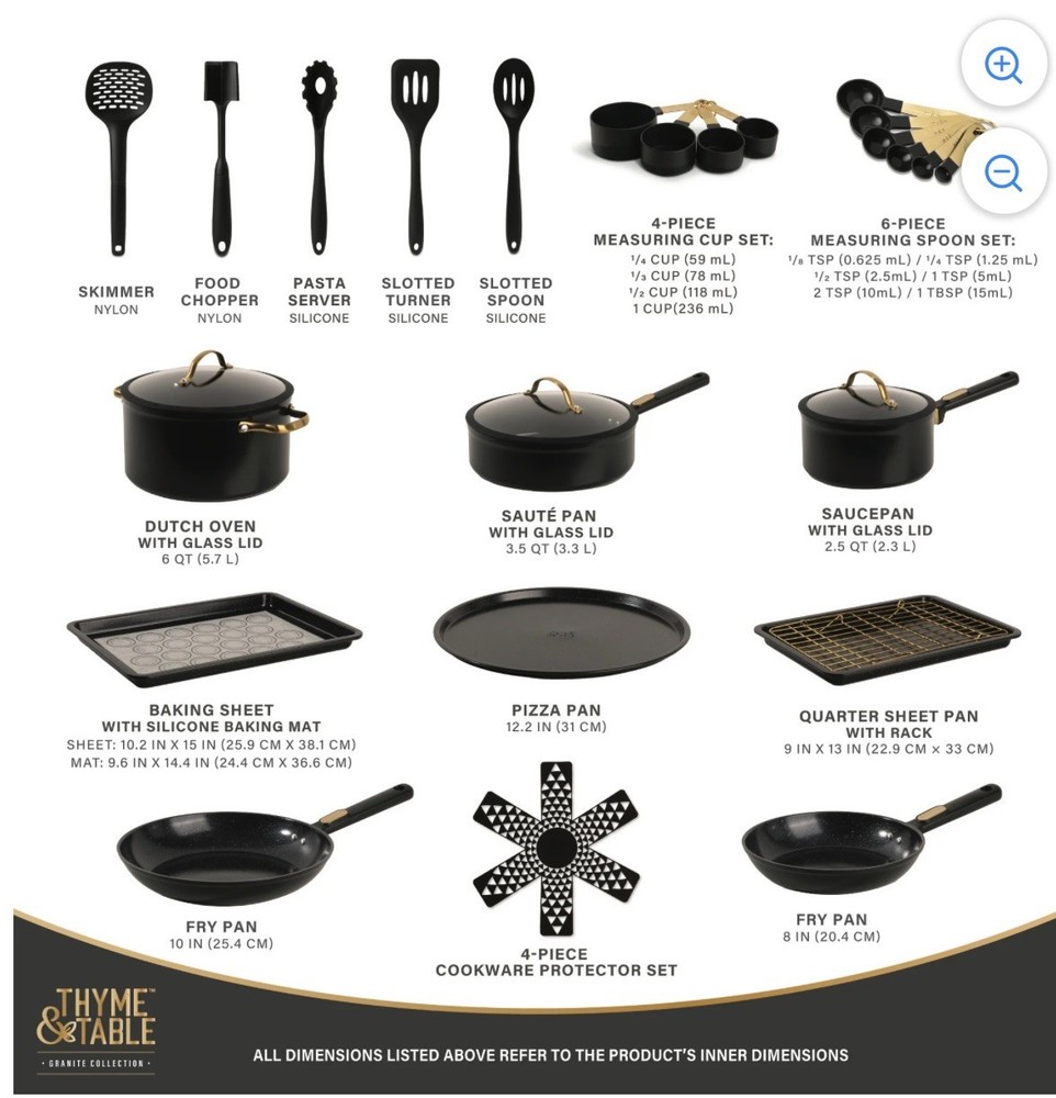 Thyme & Table 32-Pc Cookware & Bakeware Set Ceramic Nonstick Pots Pans – Black