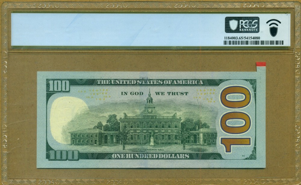 Error $100 2017A Chicago Fr. 2190 Cutting Error Serial PG92826792B PCGS 65 PPQ