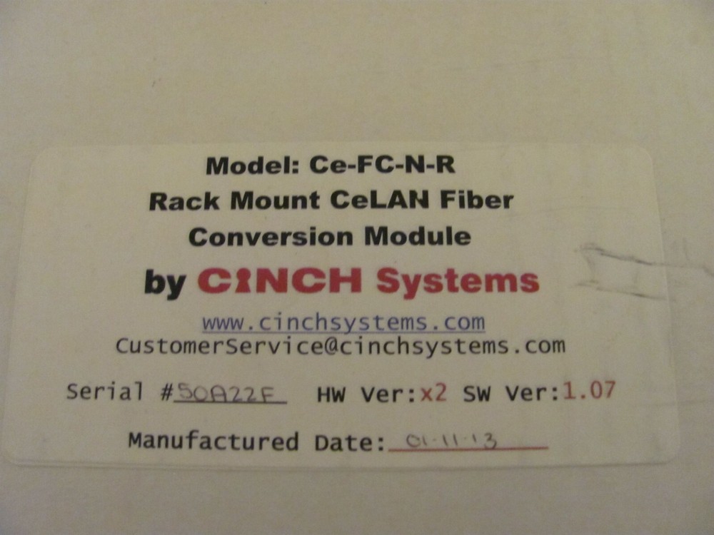 Cinch Systems Ce-FC-N-R Rack Mount Celan Fiber Conversion Module