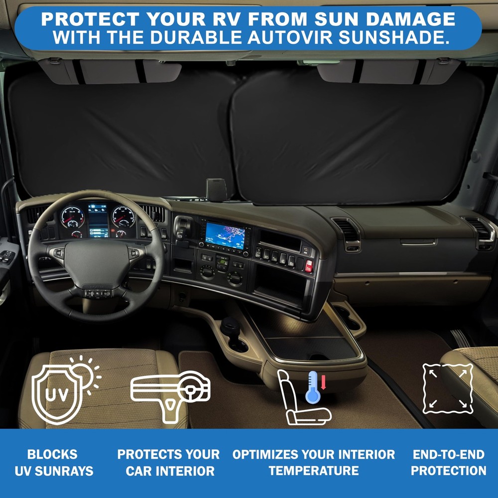 2-Piece RV Windshield Sunshade | Reflective 240T Polyester Front Windshield S...