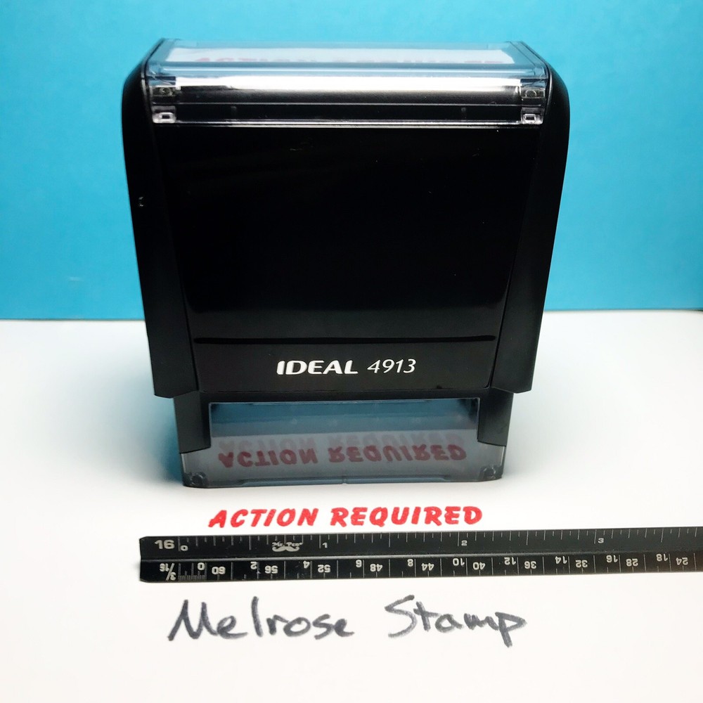 Action Required Rubber Stamp Red Ink Self Inking Ideal 4913