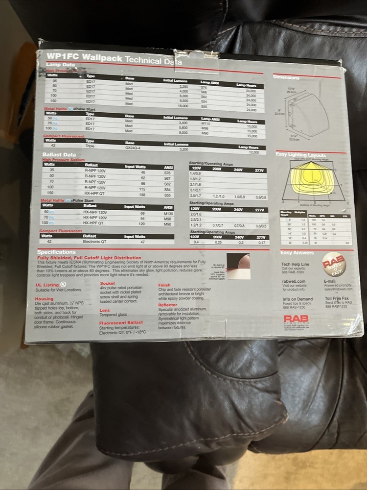 RAB #WP1FC32/PC2 WallPack 32 Watt Full Cutoff Lamp Bronze