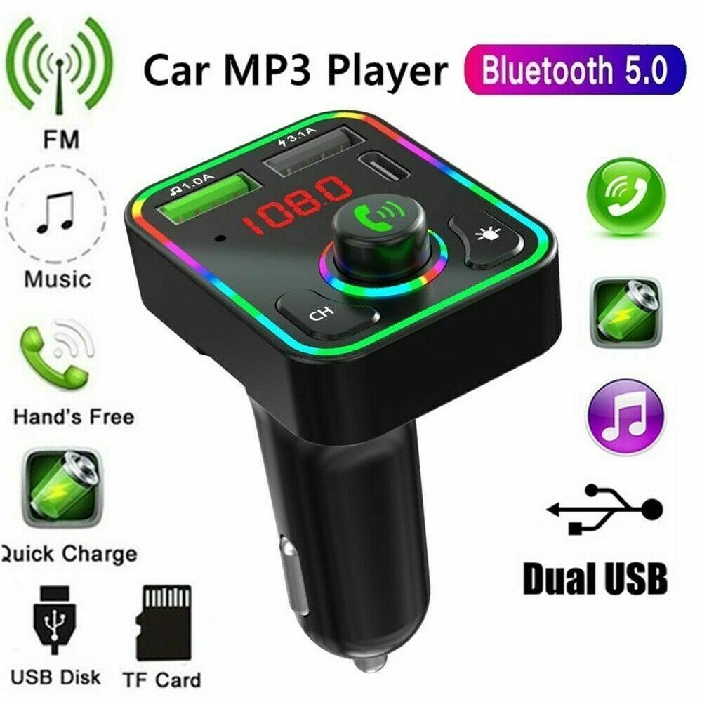 2x Bluetooth 5.0 Car Wireless FM Transmitter Adapter 2USB PD Char AUX Hands-Free