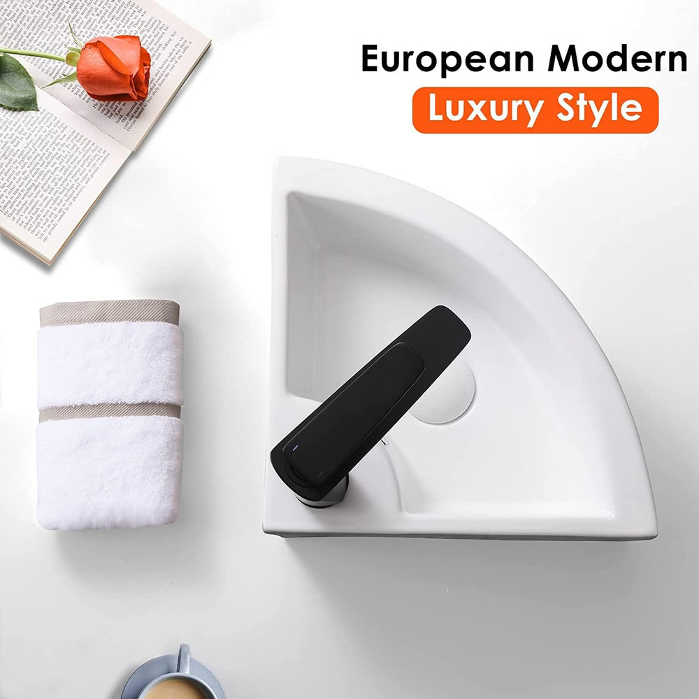 18" Corner Bathroom Sink with Pop-Up Drain & Installation Kit - White Ceramic