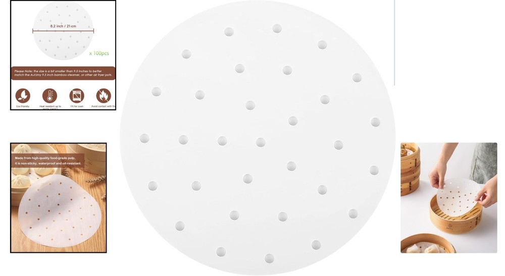 100 Disposable Non-Stick 8-Inch Steamer Liners for High-Performance Cooking