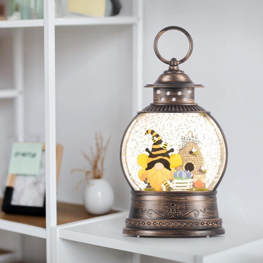 Bee Hive Decor Spring Bee Gnome Light Up Snow Globe 6H Timer Honey Bee Decora...
