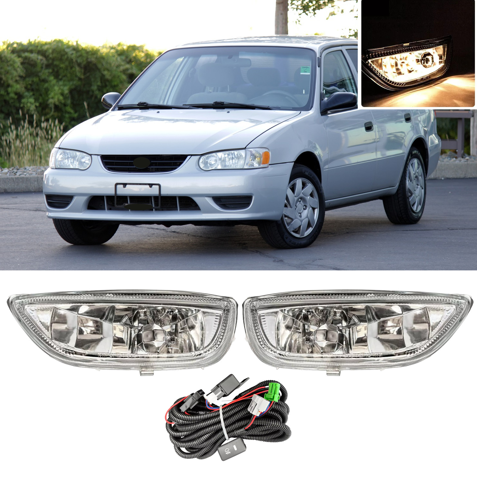 Chrome Halogen Warm Light fog Light For 2001 2002 Toyota Corolla W/Wiring 01 02
