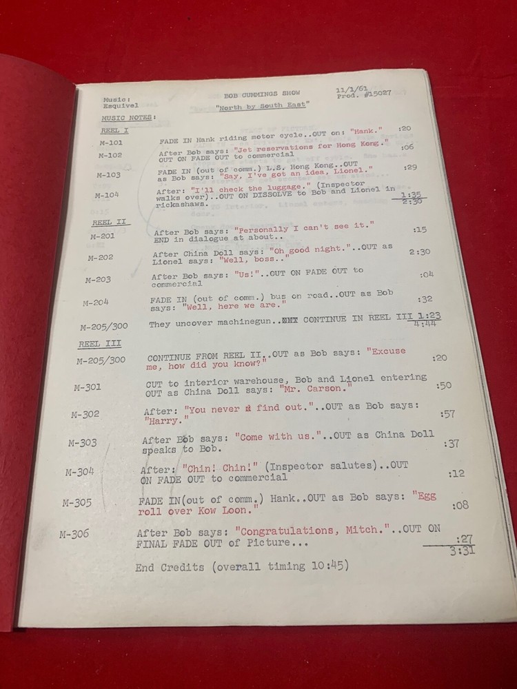 BOB CUMMINGS SHOW AUTHENTIC EPISODE SCRIPT  "NORTH BY SOUTHWEST"