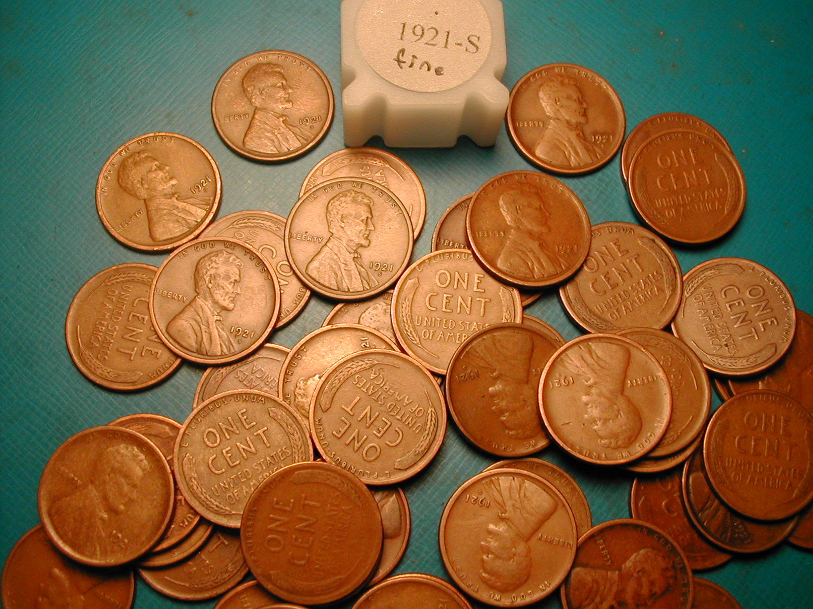1921-S LINCOLN WHEAT CENT PENNY ROLL HIGH GRADE, all coins "FINE"