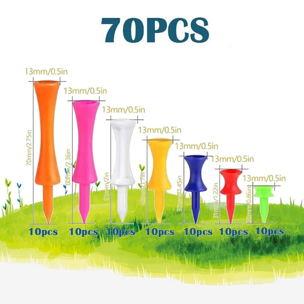70 Pcs Golf TeesGolf Step Down Tees Value Multiple Colors Size BulkPlastic Un...