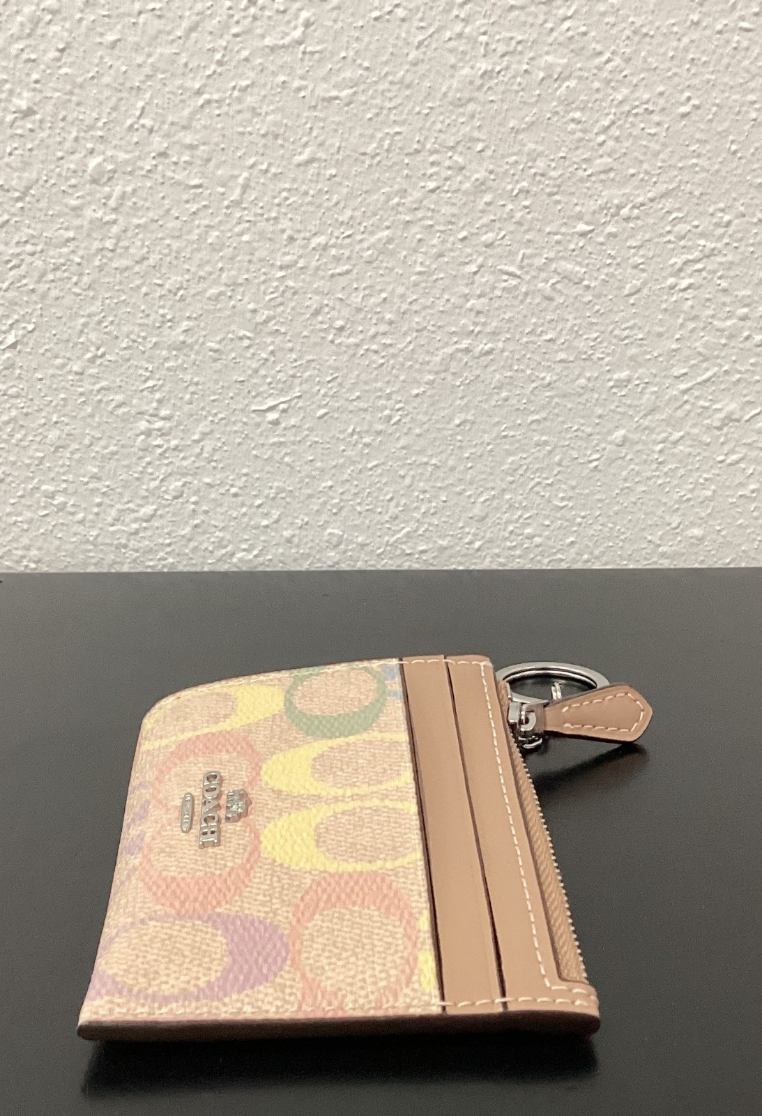 Coach Mini Skinny ID Case Rainbow Signature Canvas Silver CDF92 4.25"x3"x0.5"