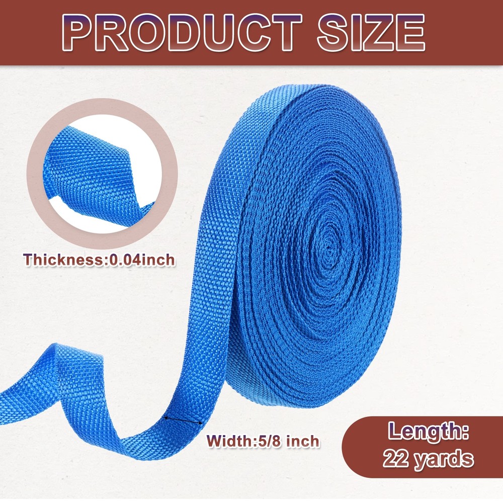 Nylon Webbing Strap, 22 Yards x 3/4" Polypropylene Flat Webbing Strap (Blue)