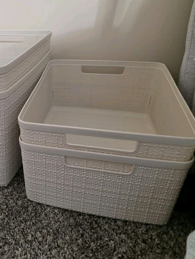 2 pack Curver Jute Small Beige Plastic Storage Basket