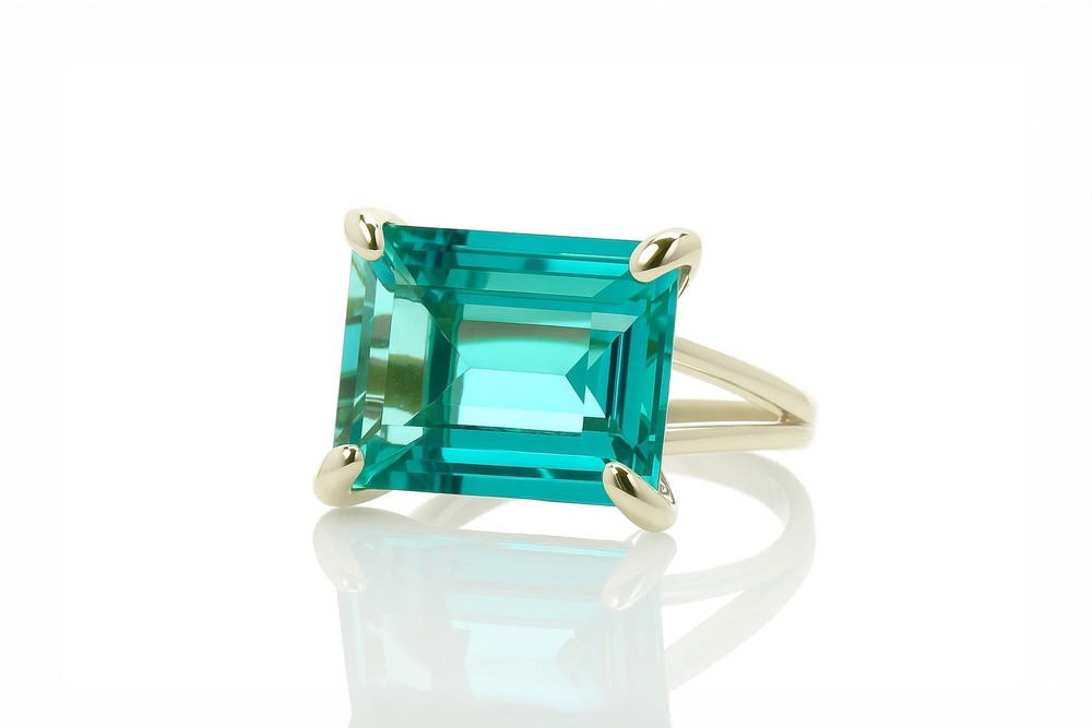 Sterling Silver Tourmaline Ring Anemone Handmade Blue Rectangle Cut