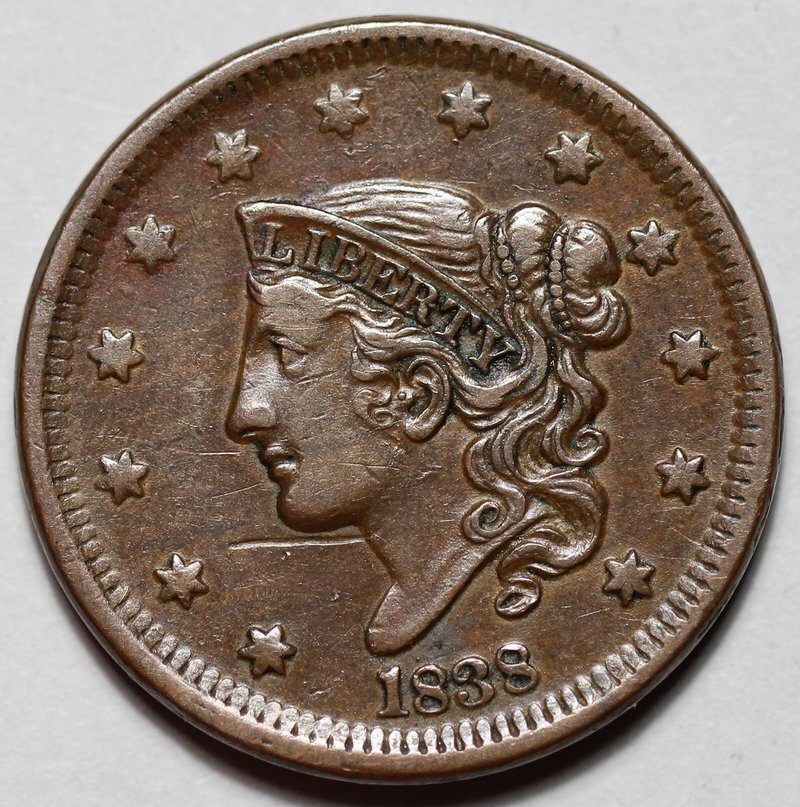 1838 Coronet Head Large Cent - Scratch - US 1c Copper Coin