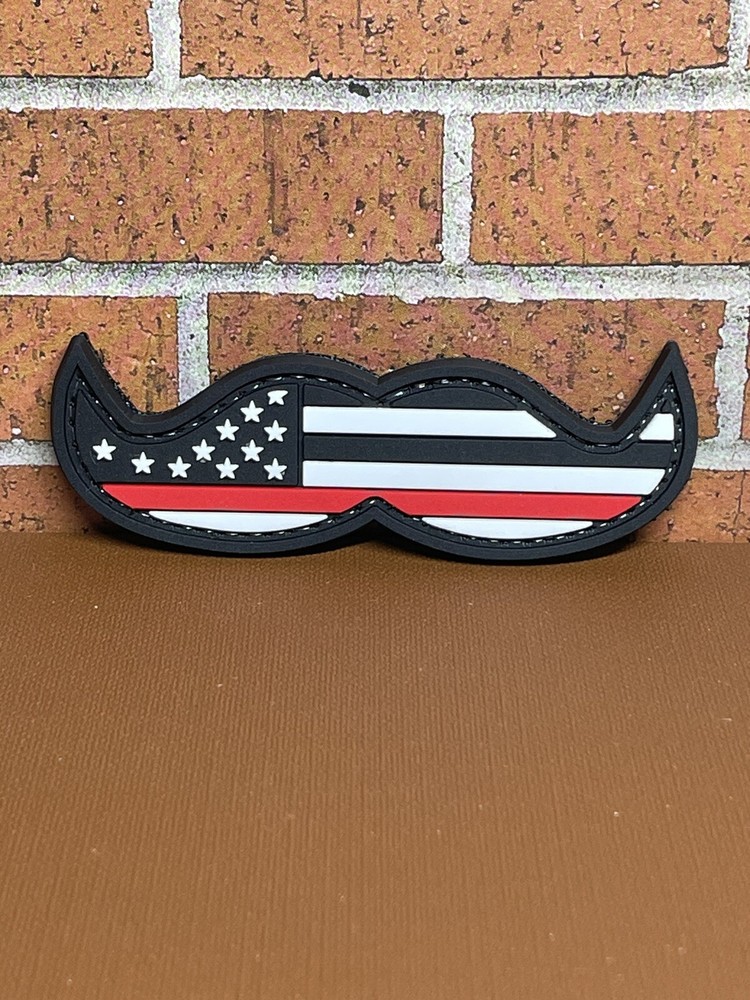 Flag Mustache PVC Patch - Tactical Morale Gun Thin Red Line Firefighter Patch