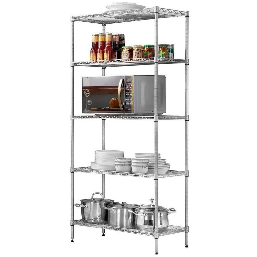 New 5 Tier Wire Shelving Rack Adjustable Shelf Storage Unit Heavy Duty Silver