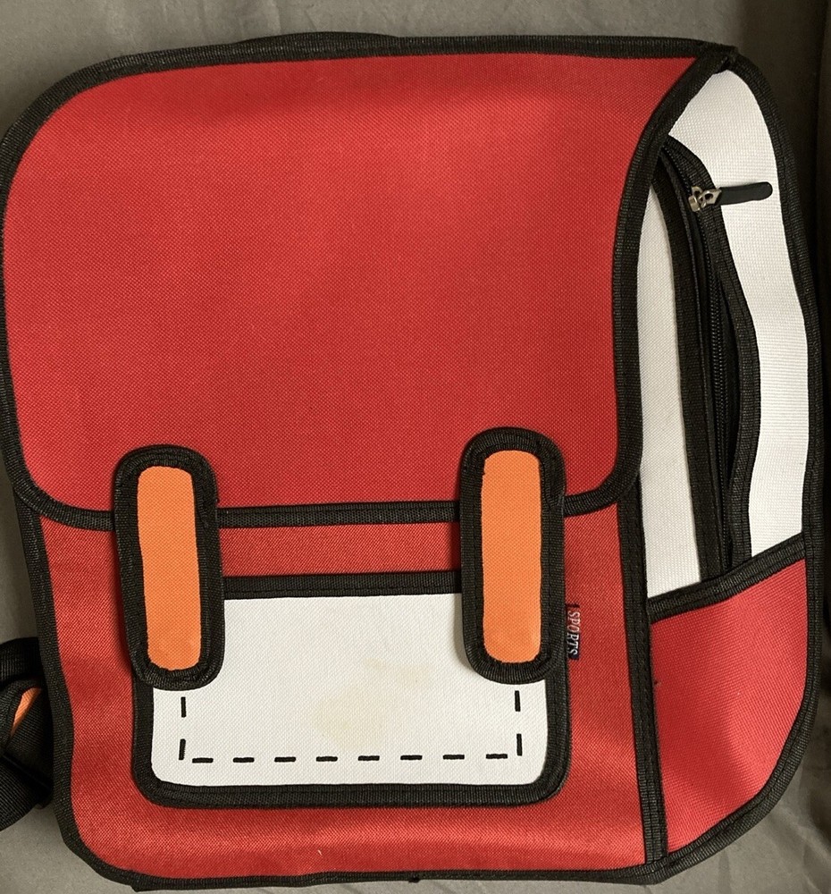 15” Backpack Red Canvas Cartoon 12” Laptop Compartment Adjustable Straps Handle