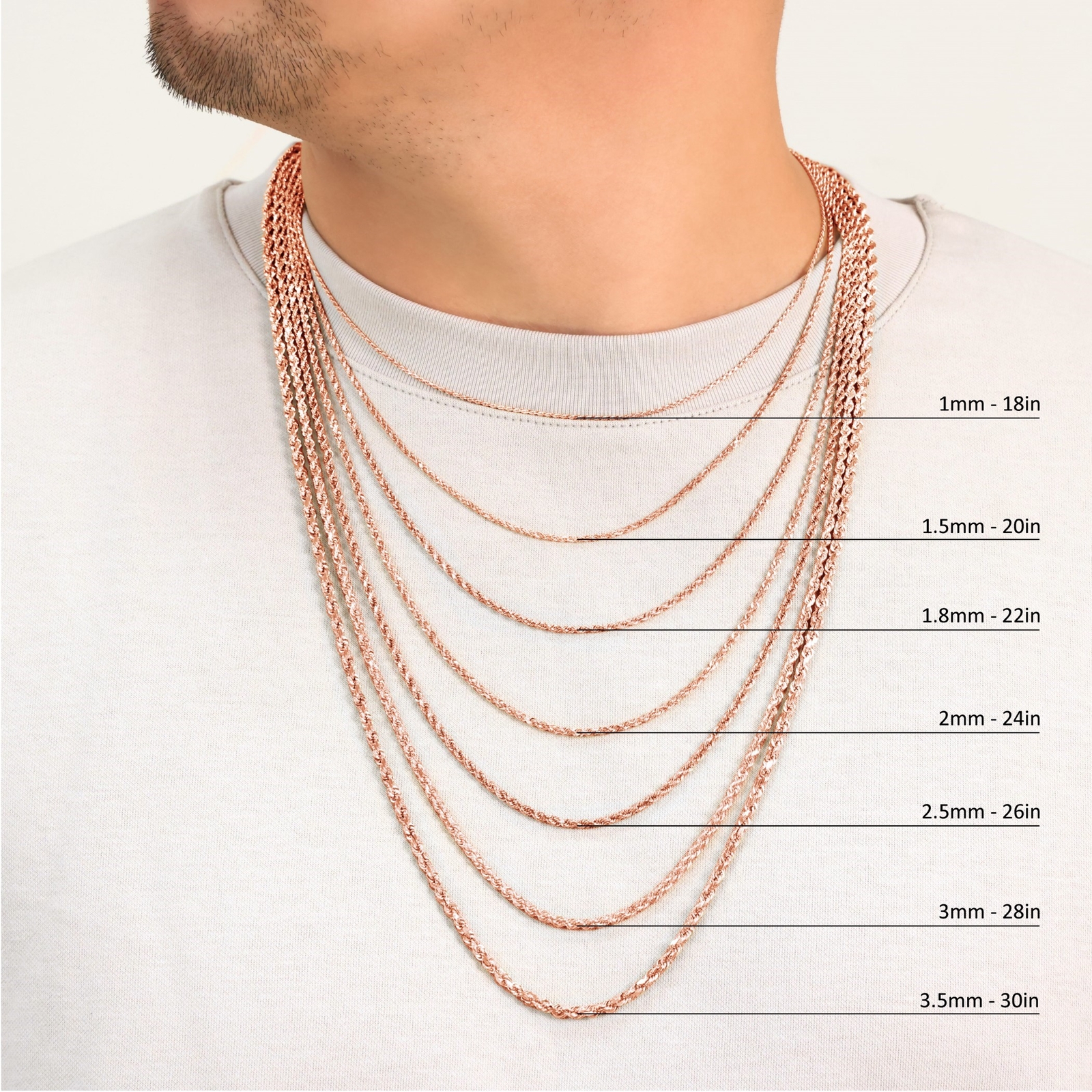 10K Rose Gold 1.5mm-6mm Diamond Cut Rope Chain Necklace Mens Womens 16"-30"