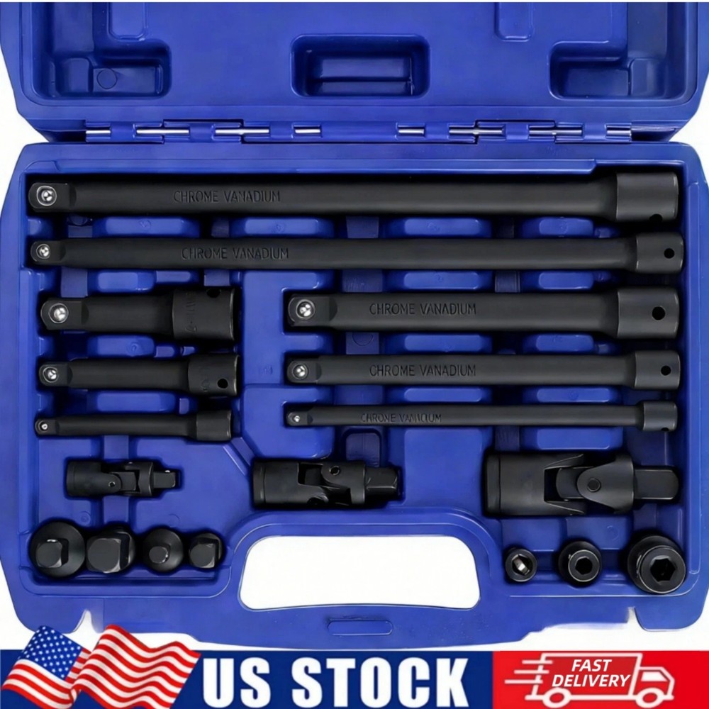 18PCS 1/4", 3/8" & 1/2" Impact Socket Set Wrench Set Socket Adapters New