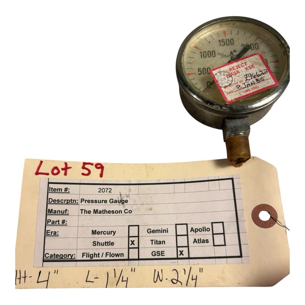 Vintage NASA Authentic Space Shuttle Program Matheson Pressure Gauge