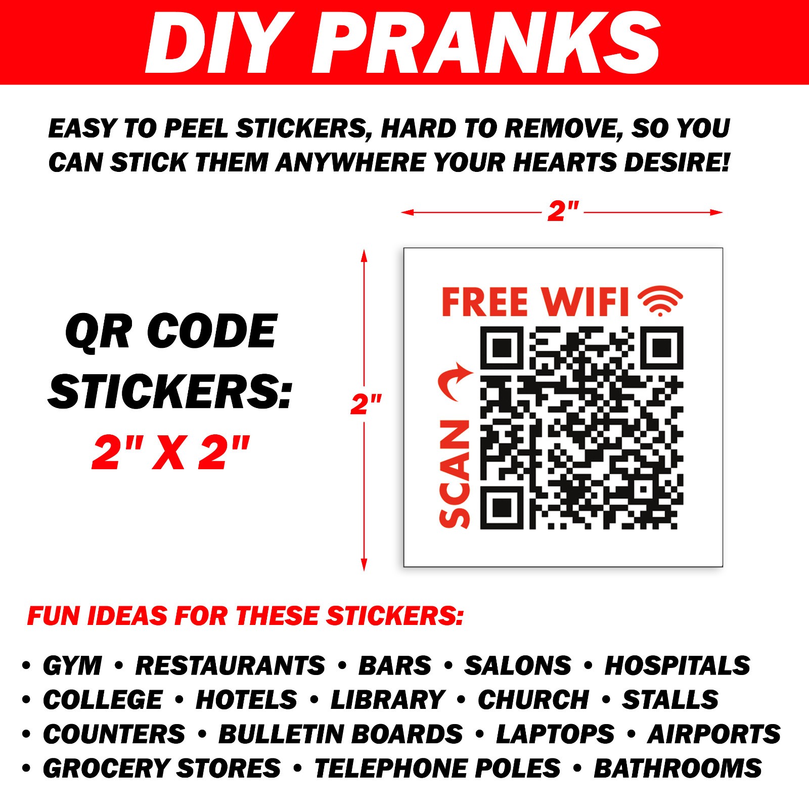 Woman Moaning QR Code Fake Wifi Prank Stickers - 25 QTY