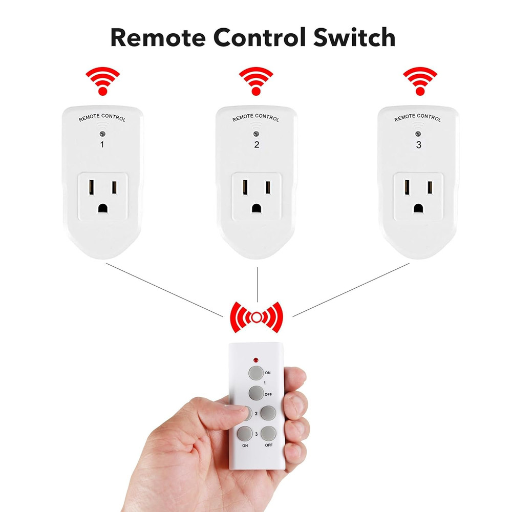 Wireless Remote Power Plug Outlet 100ft Control Switch White