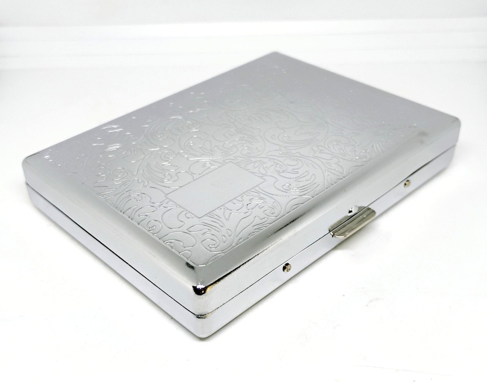 Fujima Design #2 Silver Metal Engravable 100s Size Cigarette Case