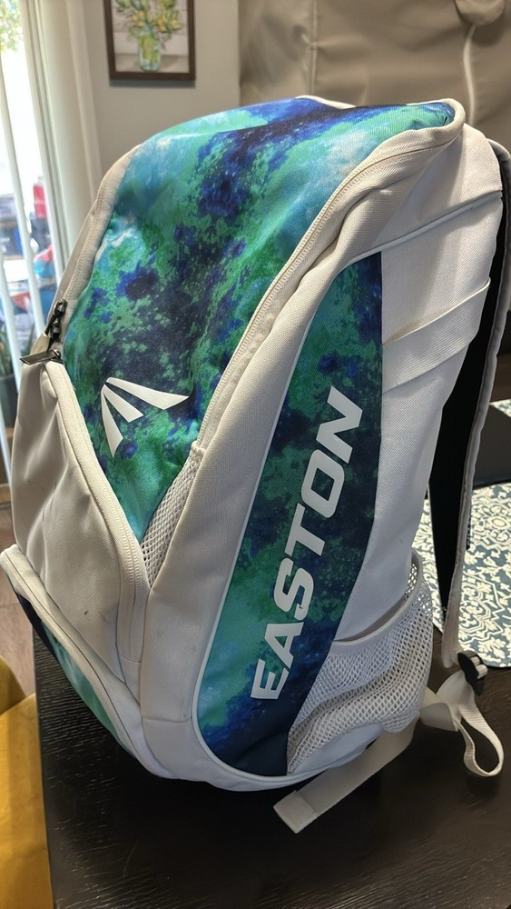 Easton Baseball Backpack White Blue Green Carry Handle Adjustable Strap