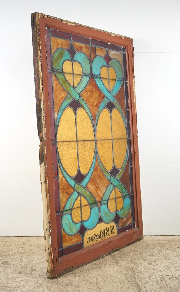 1900s Rectangular Leaded Stained Glass Church Window - R290396