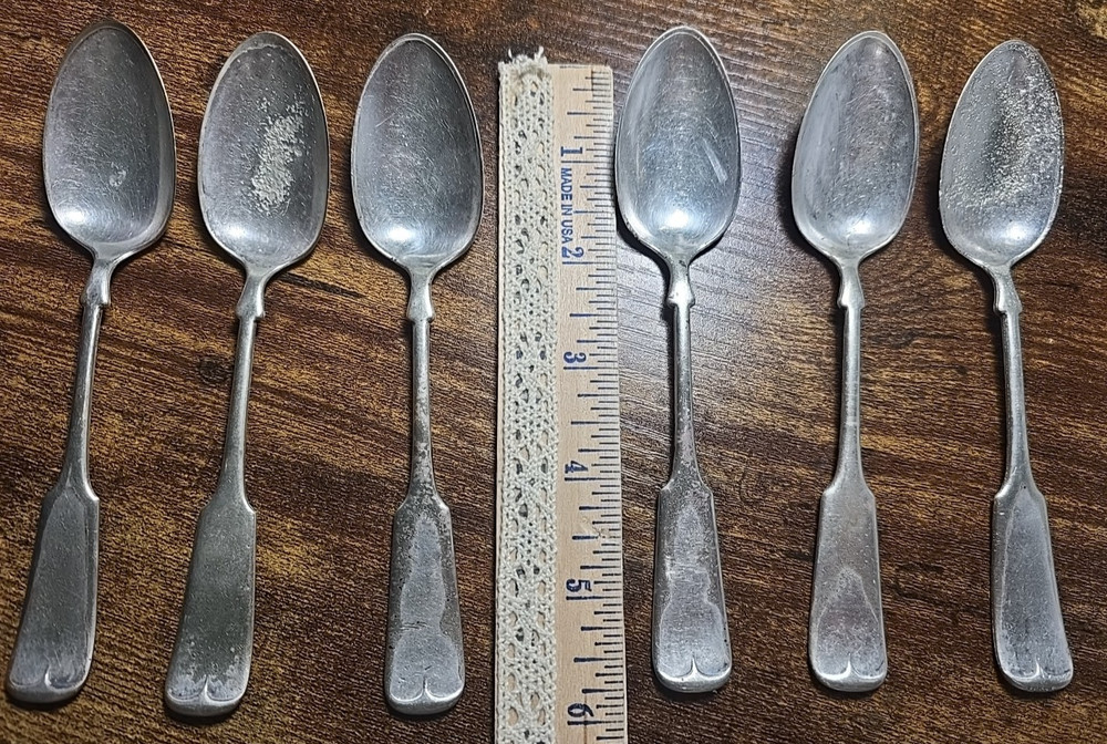 6 Antique Perry Mason & Co. A1 Silverplated Teaspoons Fiddle Pattern Flatware