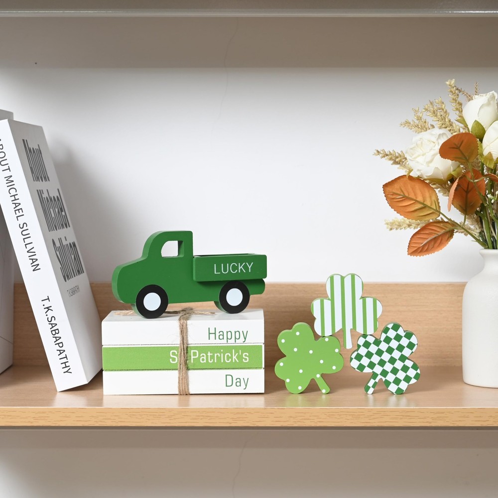 FESTGLOX St Patricks Day Decor, St Patricks Day Decorations Wood Book Stack ...