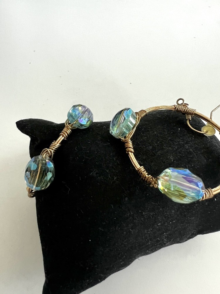 Hand Made Wire Wrapped Dangle Hoop Earrings D5