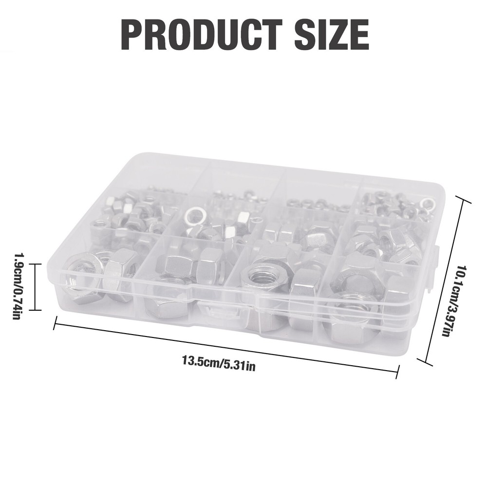 370 PCS Metric Hex Nuts Assortment Kit M2-M12 Stainless Assorted Hex Nuts Set
