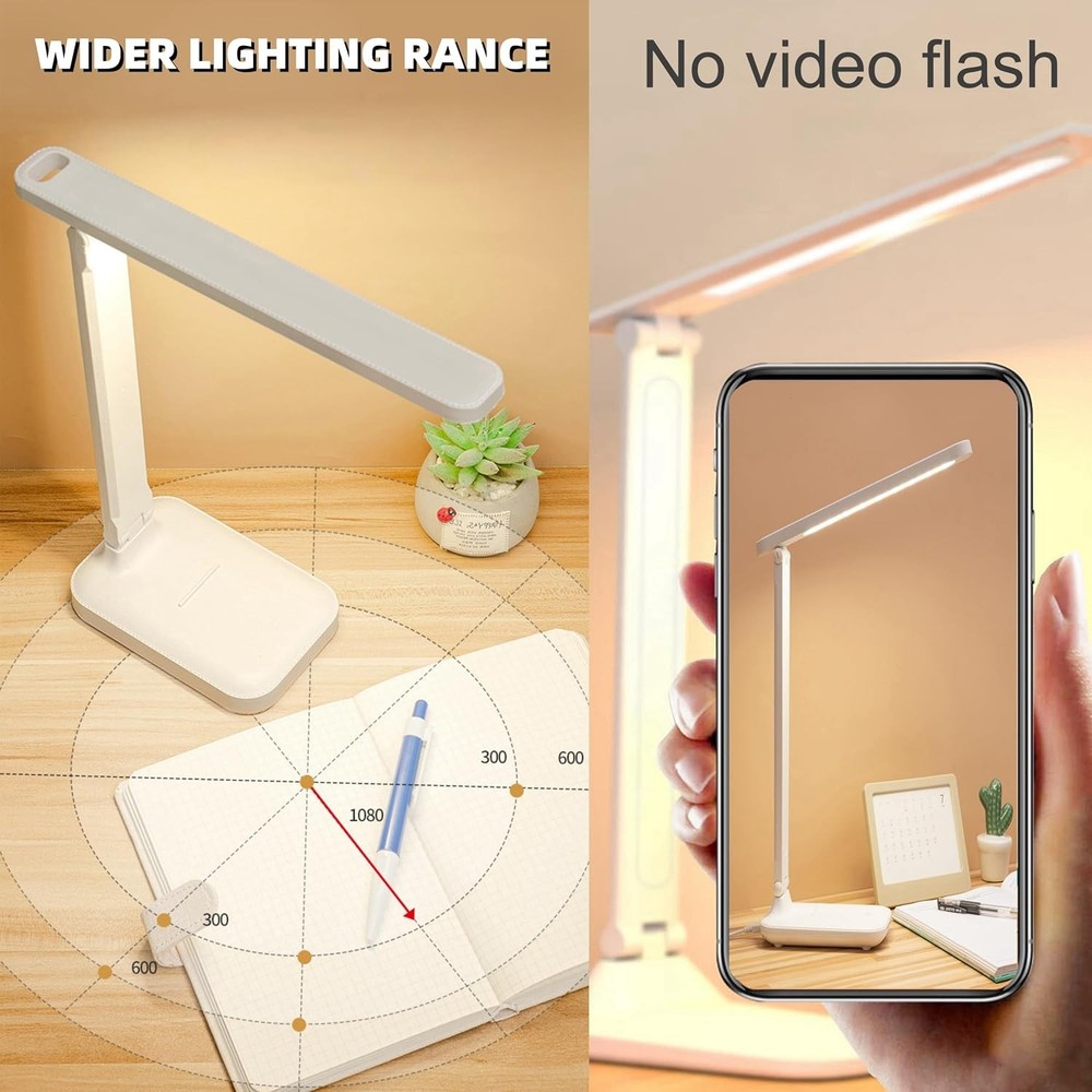 Dimmable LED Desk Light Touch Sensor Table Bedside Reading Lamp USB Rechargeable