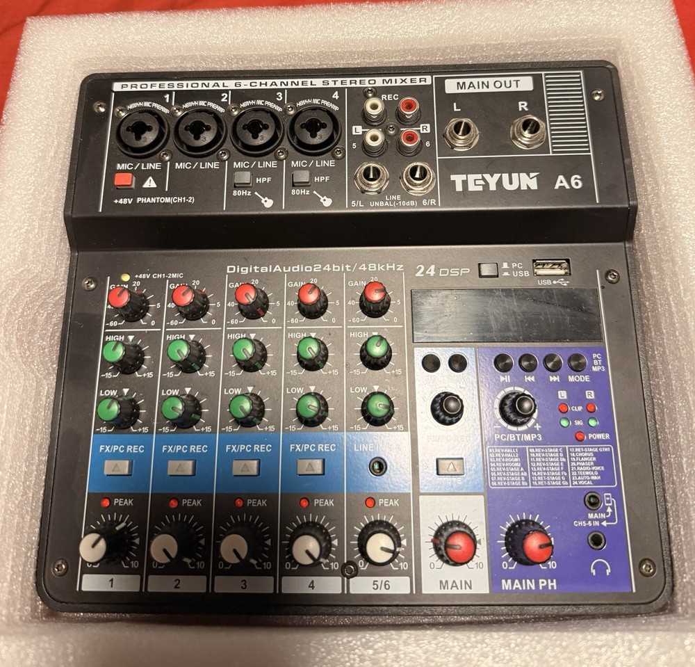 TEYUN A6 Professional 6-Channel Mixing Console w/ Effects Processor