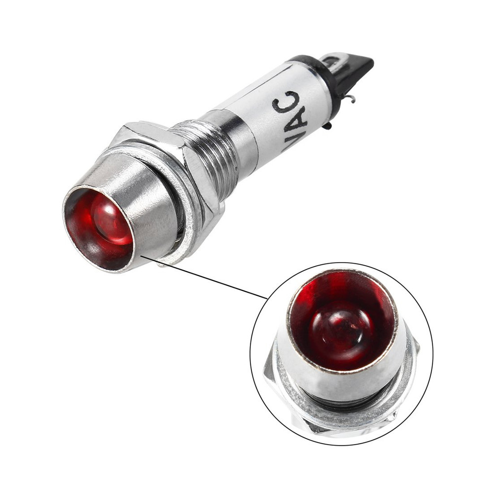Indicator Light AC 110V, Red, Metal Shell Panel Mount 8Mm 5/16" 5Pcs