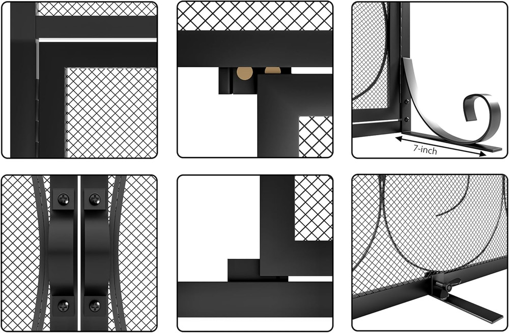Flat Fireplace Screen with Hinged Doors Handcrafted Wrought Iron Classical Scrol