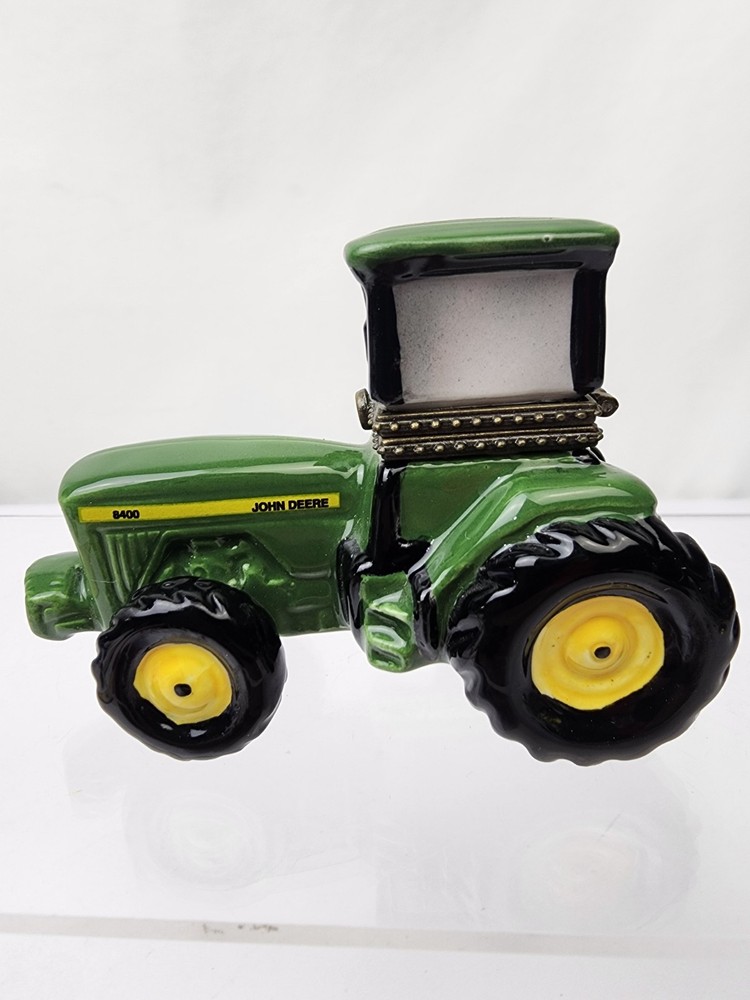 John Deere Licensed Trinket Box Tractor Ceramic 2.5" Hinged Lid 1998 EUC