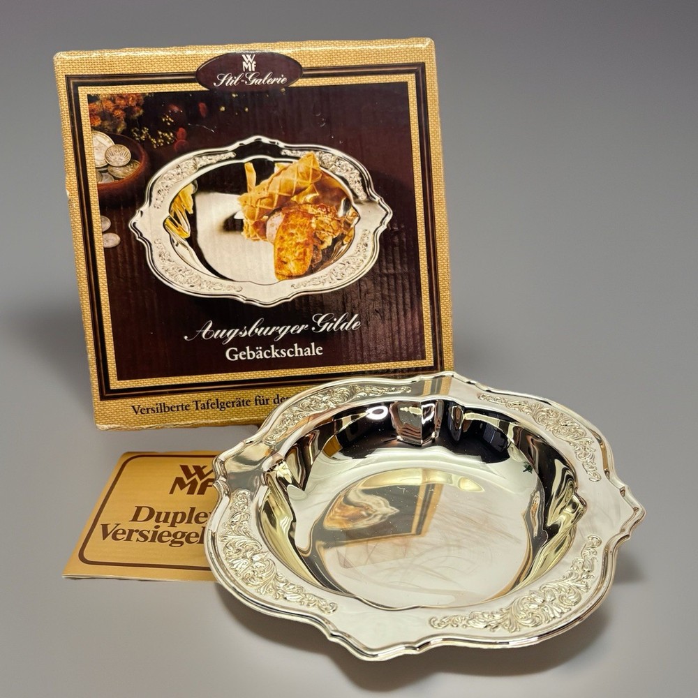 WMF Augsburger Gilde EP Vtg Brass Candy/Trinket Dish Gebackschale Germany Boxed