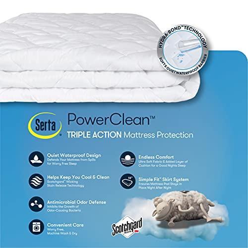 SERTA Power Clean Quilted Soft Waterproof Mattress Pad Protector with 15" Deep